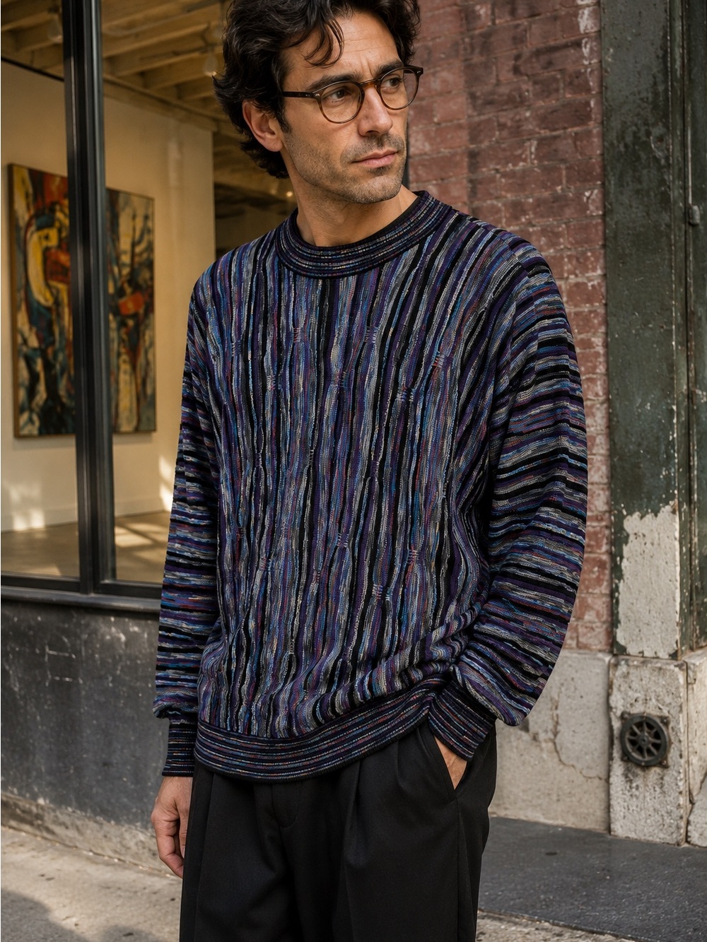 VINTAGE NORM THOMPSON Multicolored Retro Vertical Striped Sweater, L